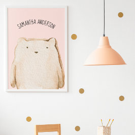 Póster Bello Moderno Pastel Oso Rosa Con Nombre