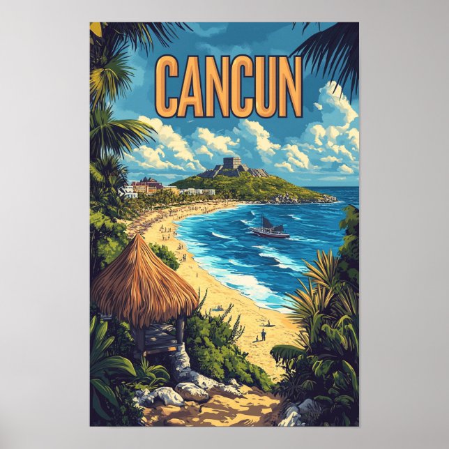 Póster Bello viaje de Ilustracion de Cancún México (Frente)