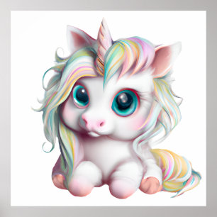Póster Bello y Adorable Bebé Unicornio