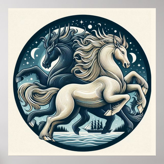 Póster "Bellos caballos místicos" 16 (Frente)