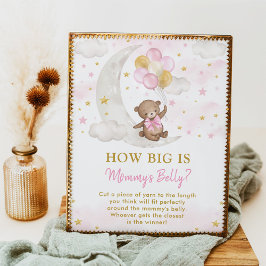 Póster Belly de mamá Chica de juego Teddy Rótulo de globo