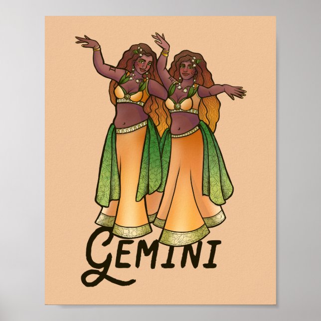 Póster Belly Gemini Bailarines Zodiac Bellydance Art (Frente)