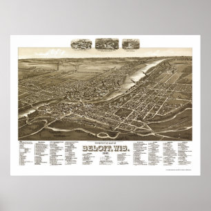 Póster Beloit, mapa panorámico de los WI - 1890
