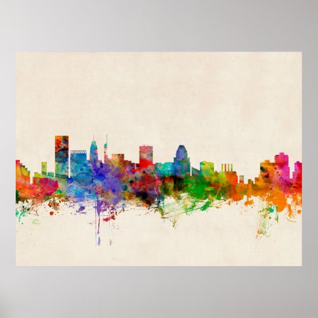 Póster Beltimore Maryland Skyline Cityscape (Frente)