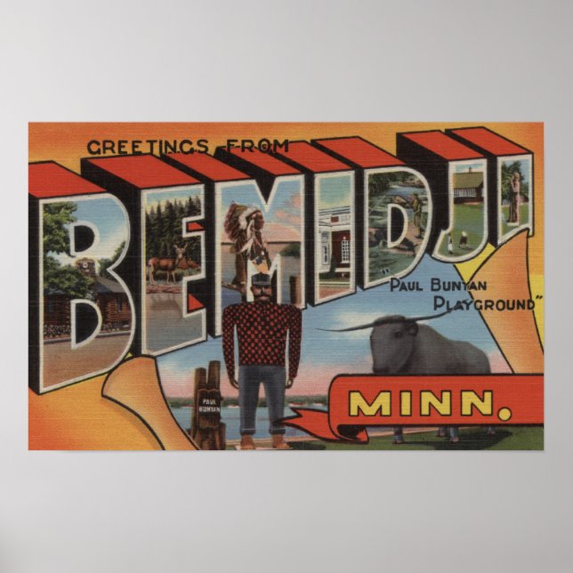 Póster Bemidji, Minnesota - Escenas de letras grandes (Frente)