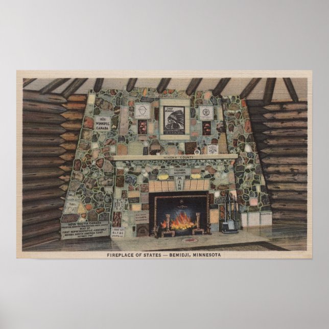 Póster Bemidji, MN - View of the Fireplace of States (Frente)