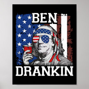 Póster Ben Divertido Bebiendo 4 De Julio Bandera De EE. U