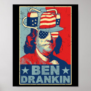 Póster Ben Drankin Beer 4 de julio Retro Amante de la Cer