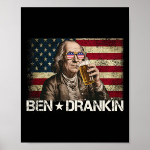 Póster Ben Drankin Gracioso Cerveza 4 De Julio Retro Band