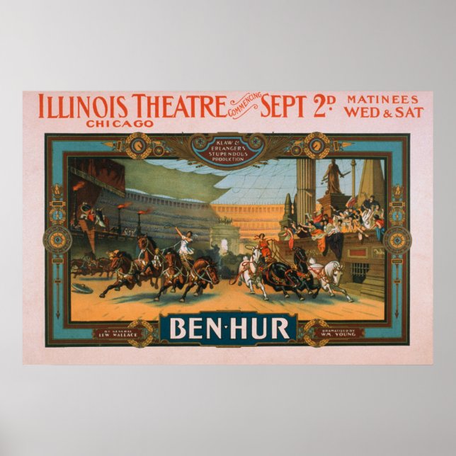 Póster Ben-Hur en el Poster de teatro Illinois de Chicago (Frente)