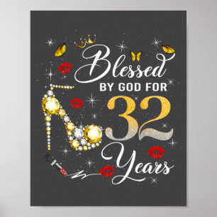 Póster Bendecida por Dios por mujeres de 32 años Cumpleañ