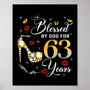 Póster Bendecida por Dios por mujeres de 63 años Cumpleañ