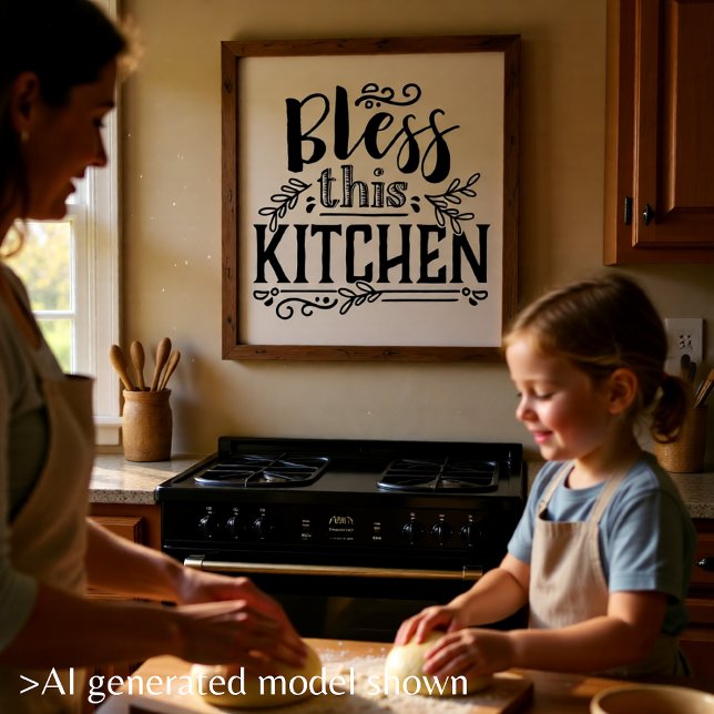 Póster Bendice Esta Cocina - (Bless This Kitchen Farmhouse Script Poster)