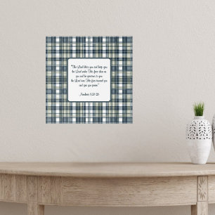 Póster Bendición de Cuadro de Plaid Azul Denim Verde Sage