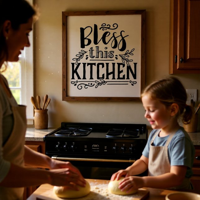 Póster Bendición esta cocina - (Bless This Kitchen Farmhouse Script Poster)