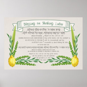Póster Bendición hebrea de Sukkot por sacudir a Lulav Suk
