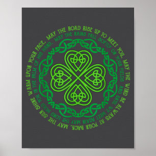 Póster Bendición irlandesa Nudo celta y trébol de 4 hojas