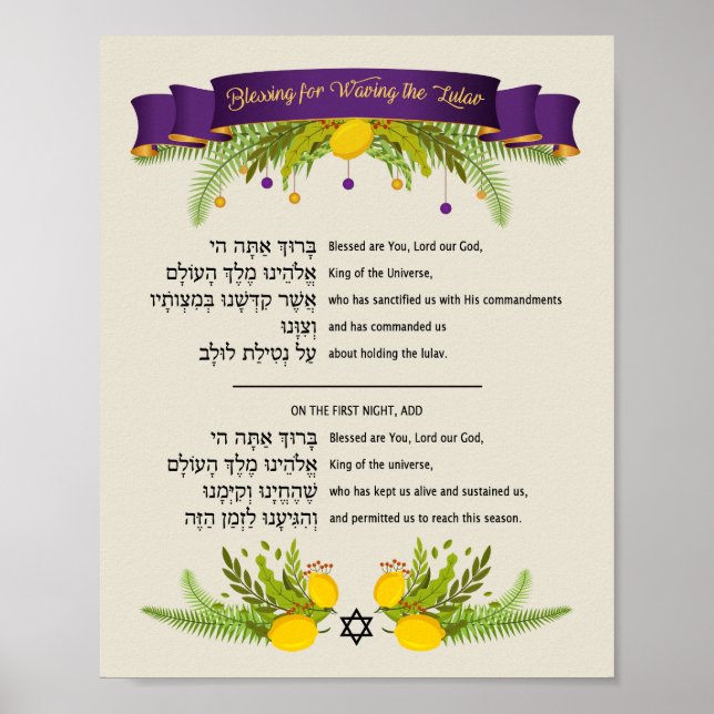 Póster Bendición por ondear el lulav durante Sukkot (Frente)