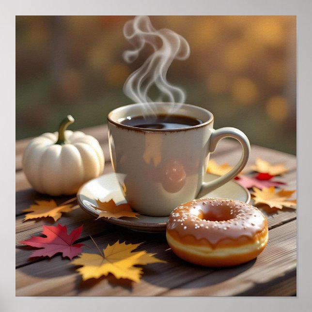 Póster Bendiciones de Otoño, Café Caliente y una Rosquill (Frente)