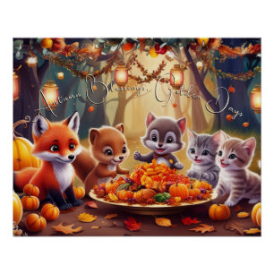 Póster Bendiciones de Otoño Hojas Doradas Calabazas Anima