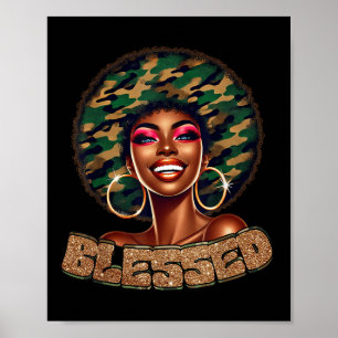Póster Bendita mujer negra camo fe africana histo negro