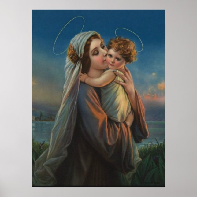 Póster Bendita Virgen María Madonna con el Niño Jesús (Frente)