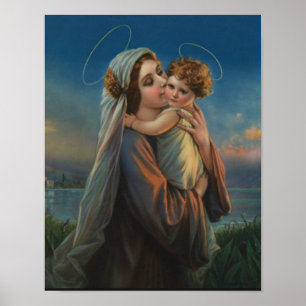 Póster Bendita Virgen María Madonna con el Niño Jesús