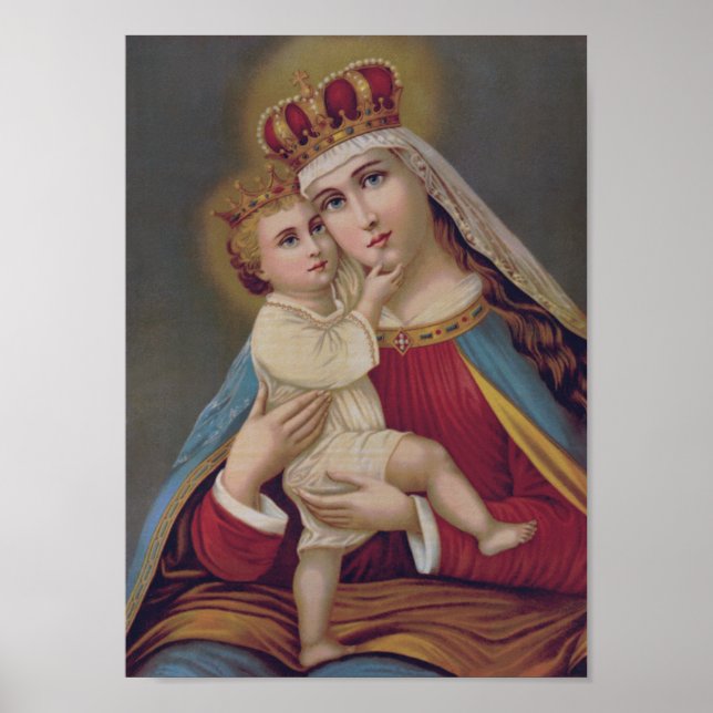 Póster Bendita Virgen María Reina del Cielo Jesús Católic (Frente)