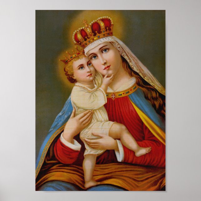 Póster Bendita Virgen María Reina del Cielo Jesús Católic (Frente)