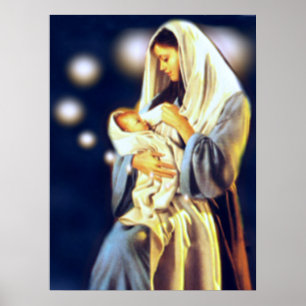 Póster Bendita Virgen María y Niño Jesús