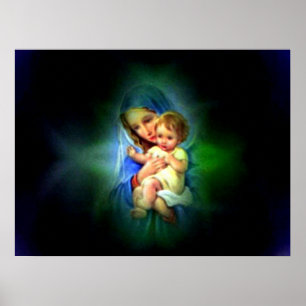 Póster Bendita Virgen María y Niño Jesús
