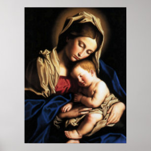 Póster Bendita Virgen María y Niño Jesús