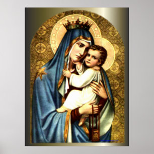 Póster Bendita Virgen María y Niño Jesús