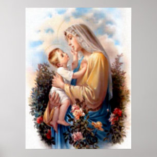 Póster Bendita Virgen María y Niño Jesús