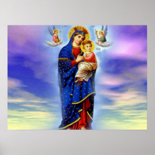Póster Bendita Virgen María y Niño Jesús