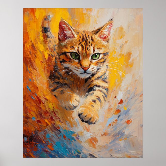 Póster Bengal Cat, Feline Flight in a Forest of Fire (Frente)
