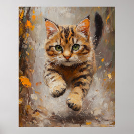 Póster Bengal Cat Leaping Through Autumn Whispers