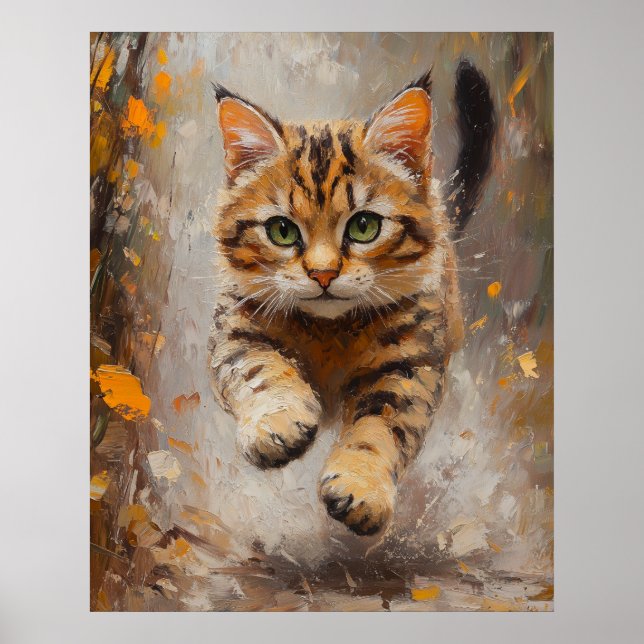 Póster Bengal Cat Leaping Through Autumn Whispers (Frente)