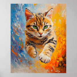 Póster Bengal Cat Leaping Through Fire and Ice