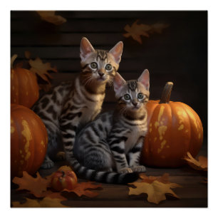Póster Bengal Kitten Calabaza deslumbrante otoño