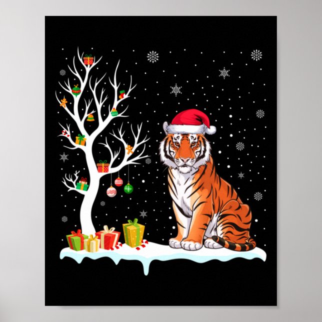 Póster Bengal Tiger Santa Hat Festive Tree Light Christma (Frente)