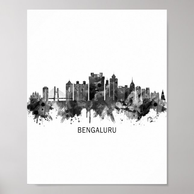 Póster Bengaluru Karnataka Skyline BW (Frente)
