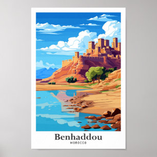 Póster Benhaddaou Marruecos Art Vintage Travel Ilustracio