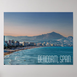 Póster Benidorm, España, tiro costero postal
