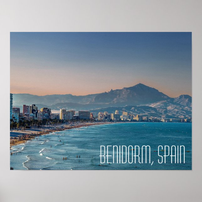 Póster Benidorm, España, tiro costero postal (Frente)