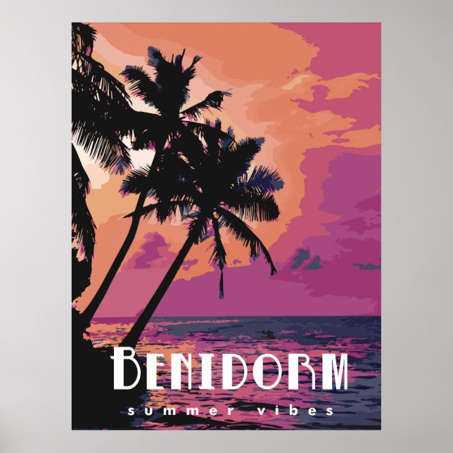 Póster Benidorm Spain Watercolor Beach Poster (Frente)