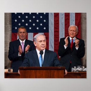Póster Benjamin (Bibi) Netanyahu habla antes de congreso