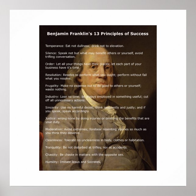Póster Benjamin Franklin 13 Principios del éxito (Frente)