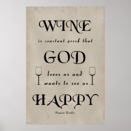 Póster Benjamin Franklin Cita sobre el vino