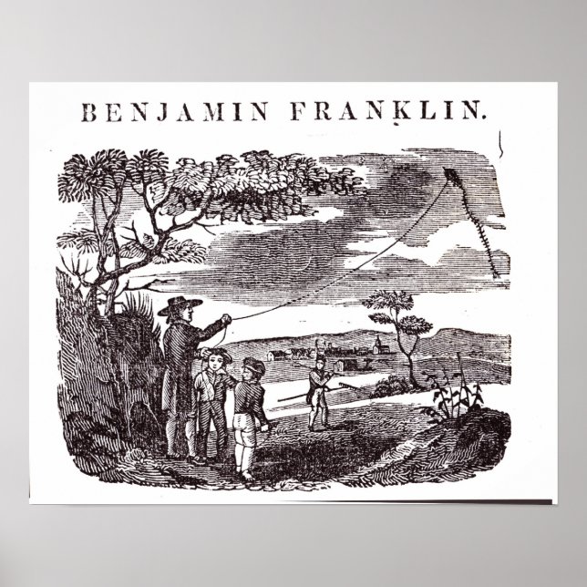 Póster Benjamin Franklin dirige su experimento de cometas (Frente)